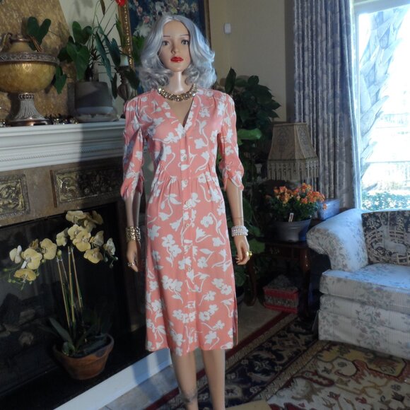 Altuzarra Soft Peach/White Floral Print Shirt Dress Size IT 40 - US 8 - Picture 3 of 16